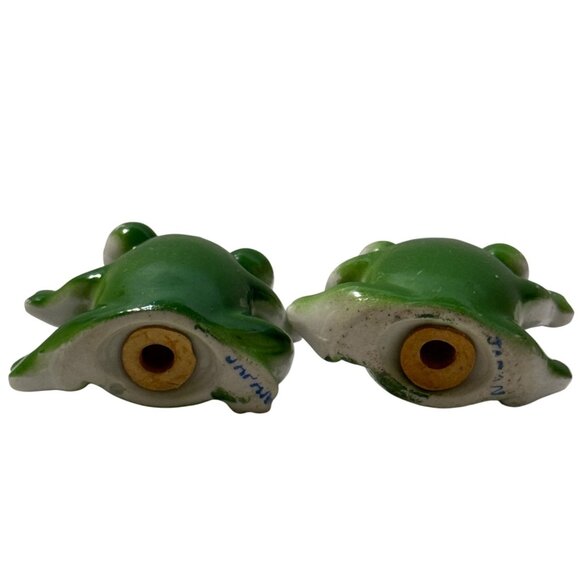 Vintage Lucky Frogs Salt Pepper Shakers Stoppers Green Kitschy 1950s Japan RARE - Picture 3 of 11
